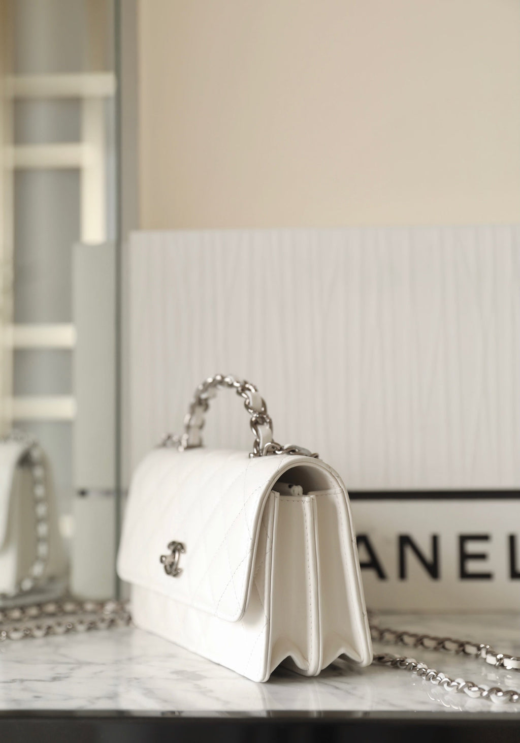 CHANEL WOC 18.5 WHITE LAMBSKIN SILVER HARDWARE