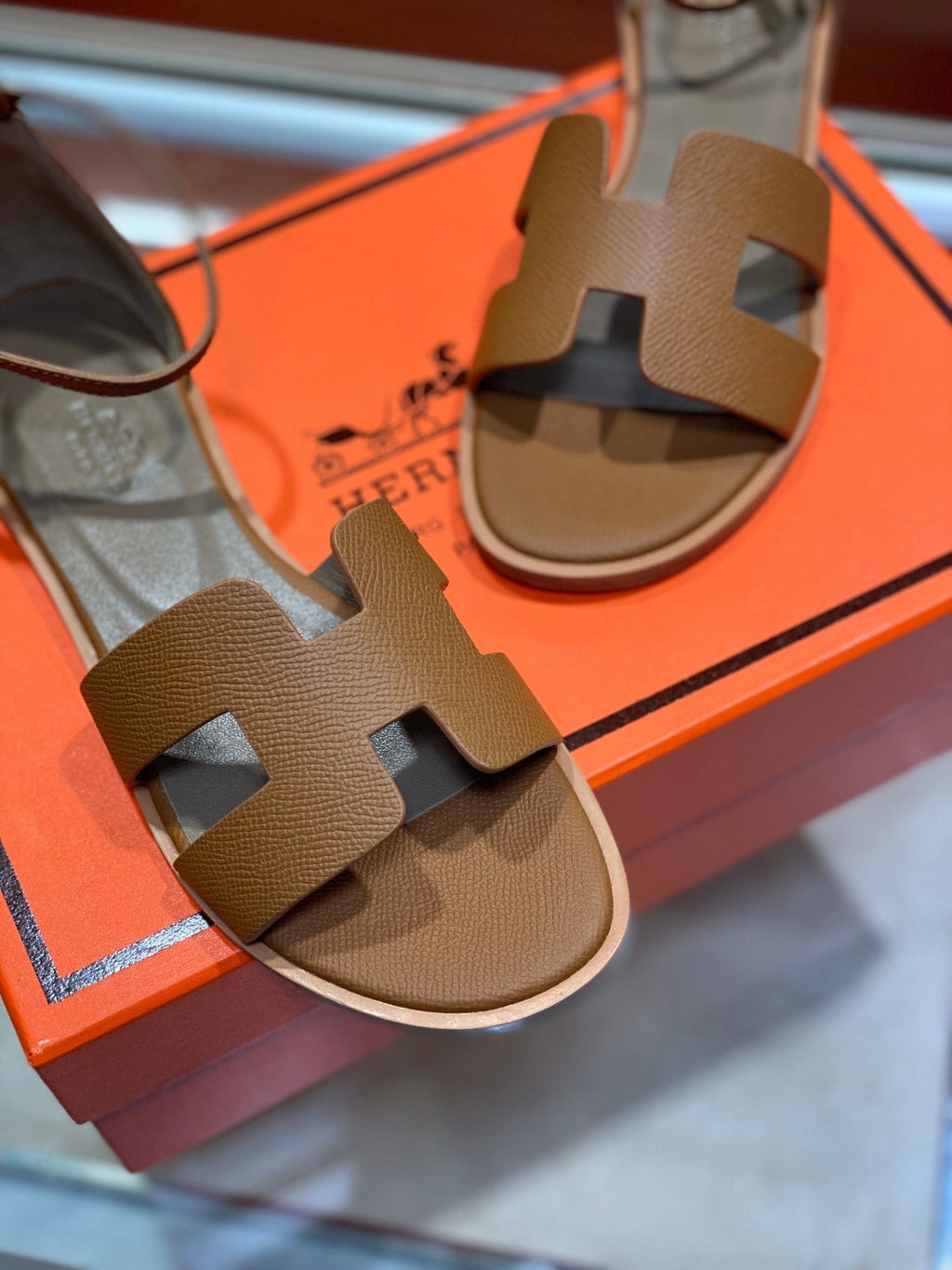 HERMES SANTORINI SANDAL COPPER CALFSKIN