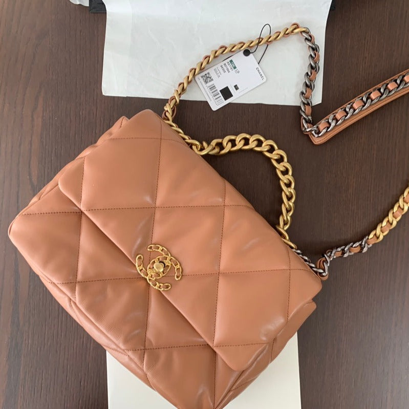 CHANEL 19 FLAP BAG 30 BROWN GOATSKIN