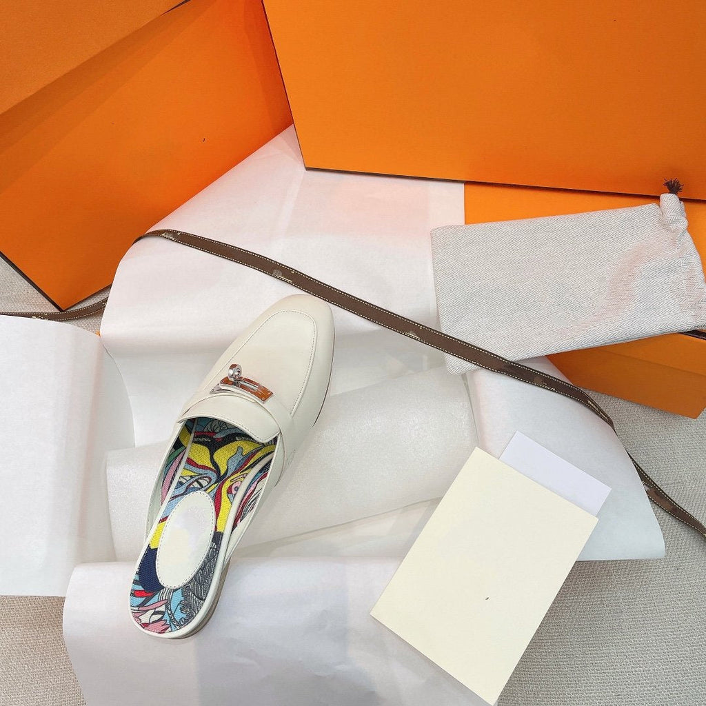 HERMES 0Z Mule White Calfskin