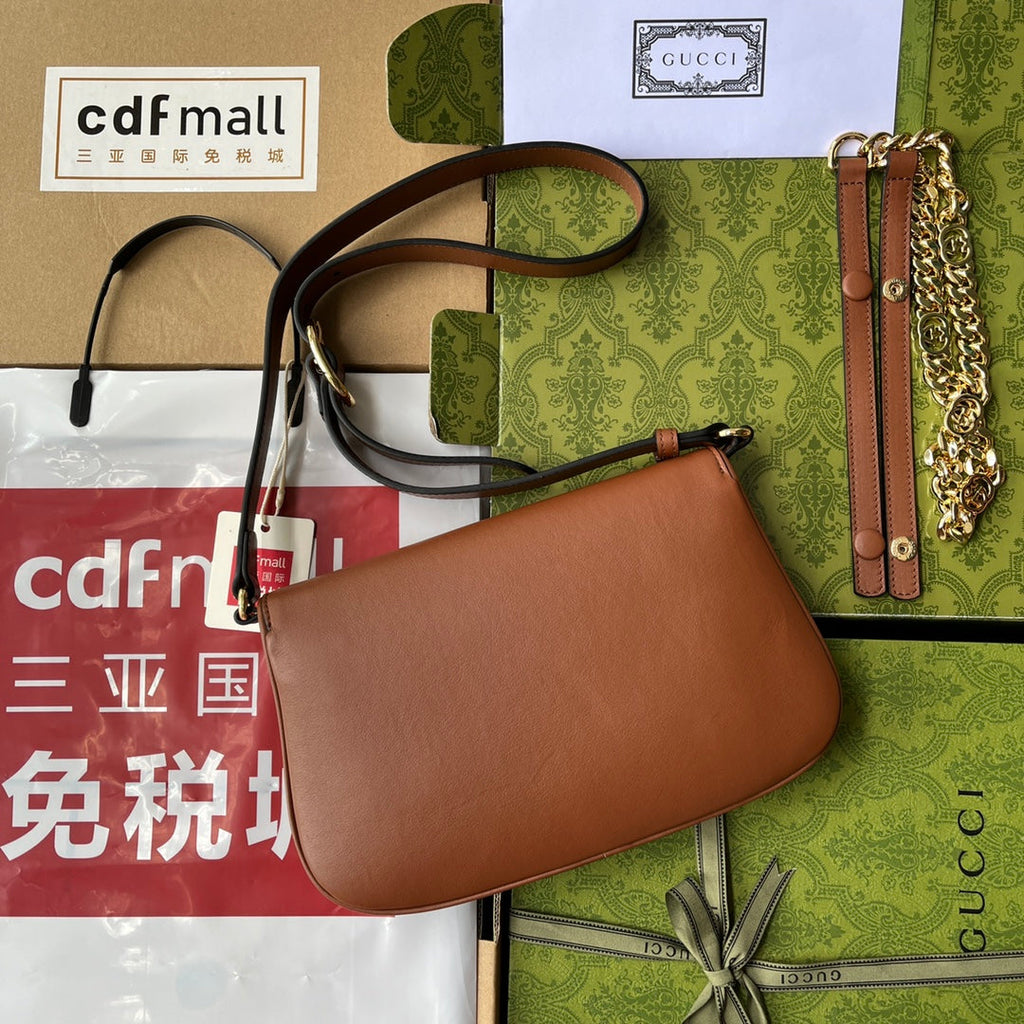 GUCCI BLONDIE SHOULDER BAG 28 IN BRONZE BROWN LAMBSKIN GOLD HARDWARE