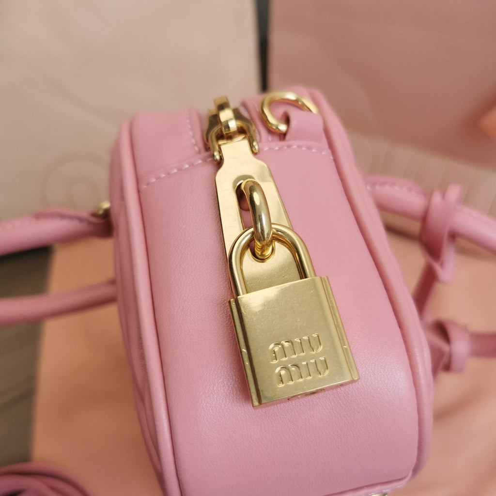 ARCADIE MATELASSÉ NAPPA SMALL BAG 19 IN FLAMINGO PINK LAMBSKIN GOLD HARDWARE