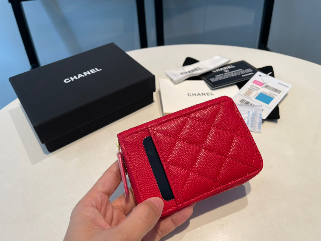 CHANEL ZIPPED COIN PURSE 11 RED GRAINED CALFSKIN