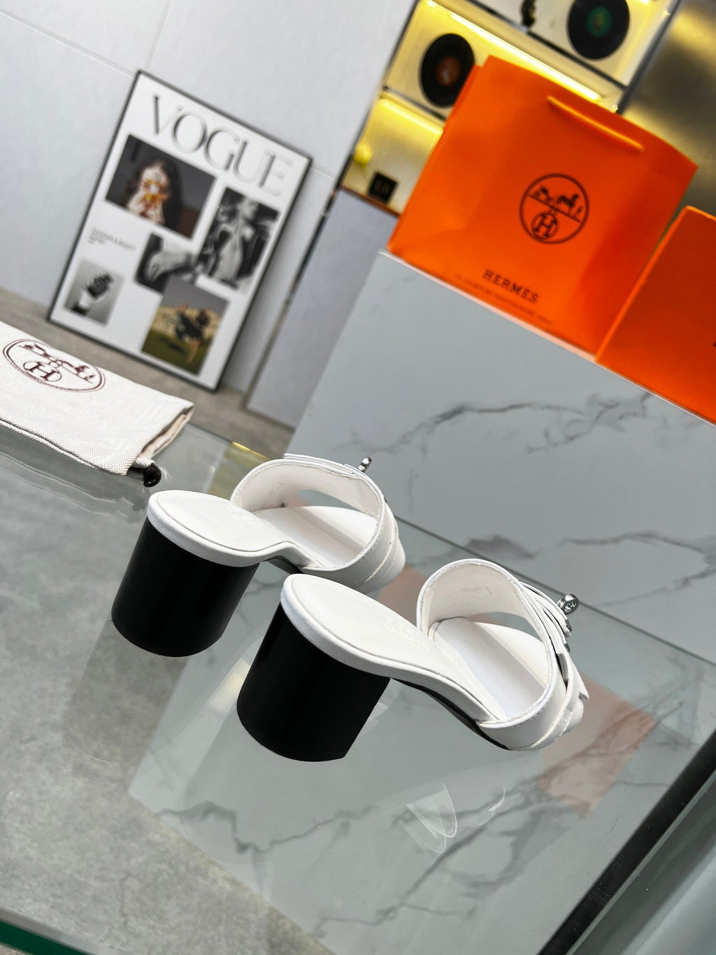 HERMES Gigi 50 Sandal White Calfskin