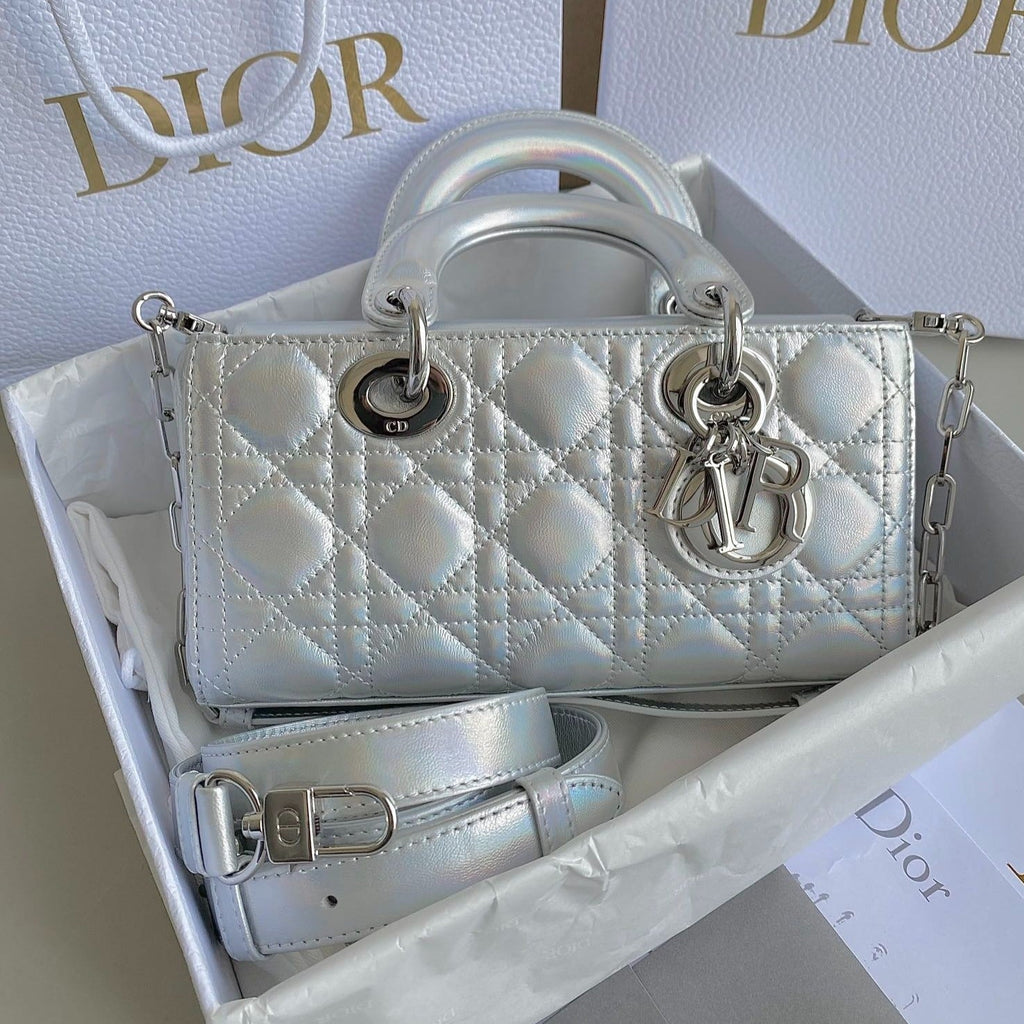 DIOR D-JOY BAG 22 IN SILVER LAMBSKIN