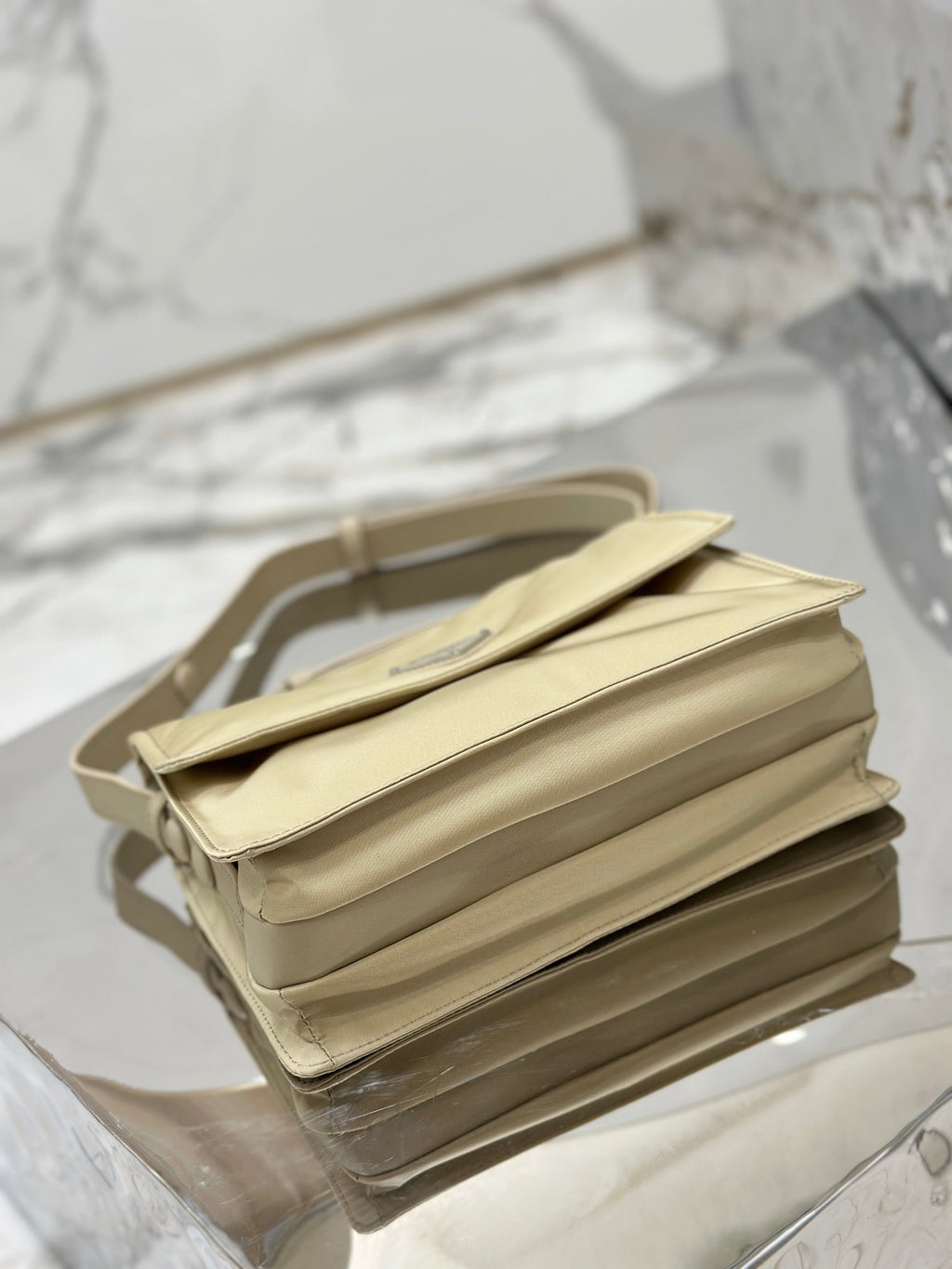 PRADA CINI 23 MEDIUM BAG IN FLAX YELLOW RE-NYLON WITH STRAP