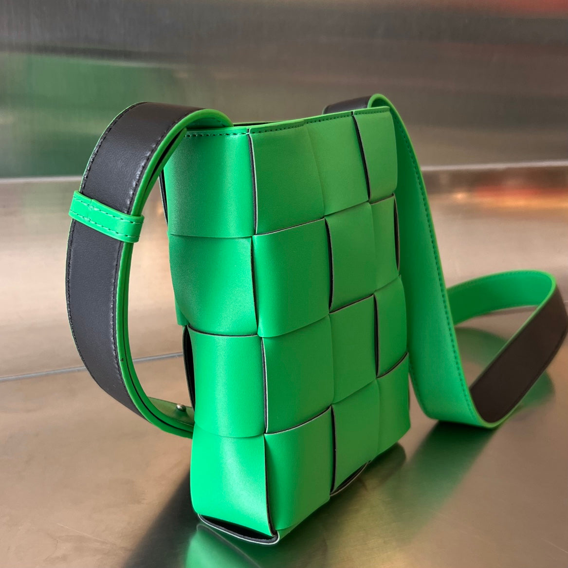 BOTTEGA VENETA PHONE BAG 18 IN PARAKEET LAMBSKIN