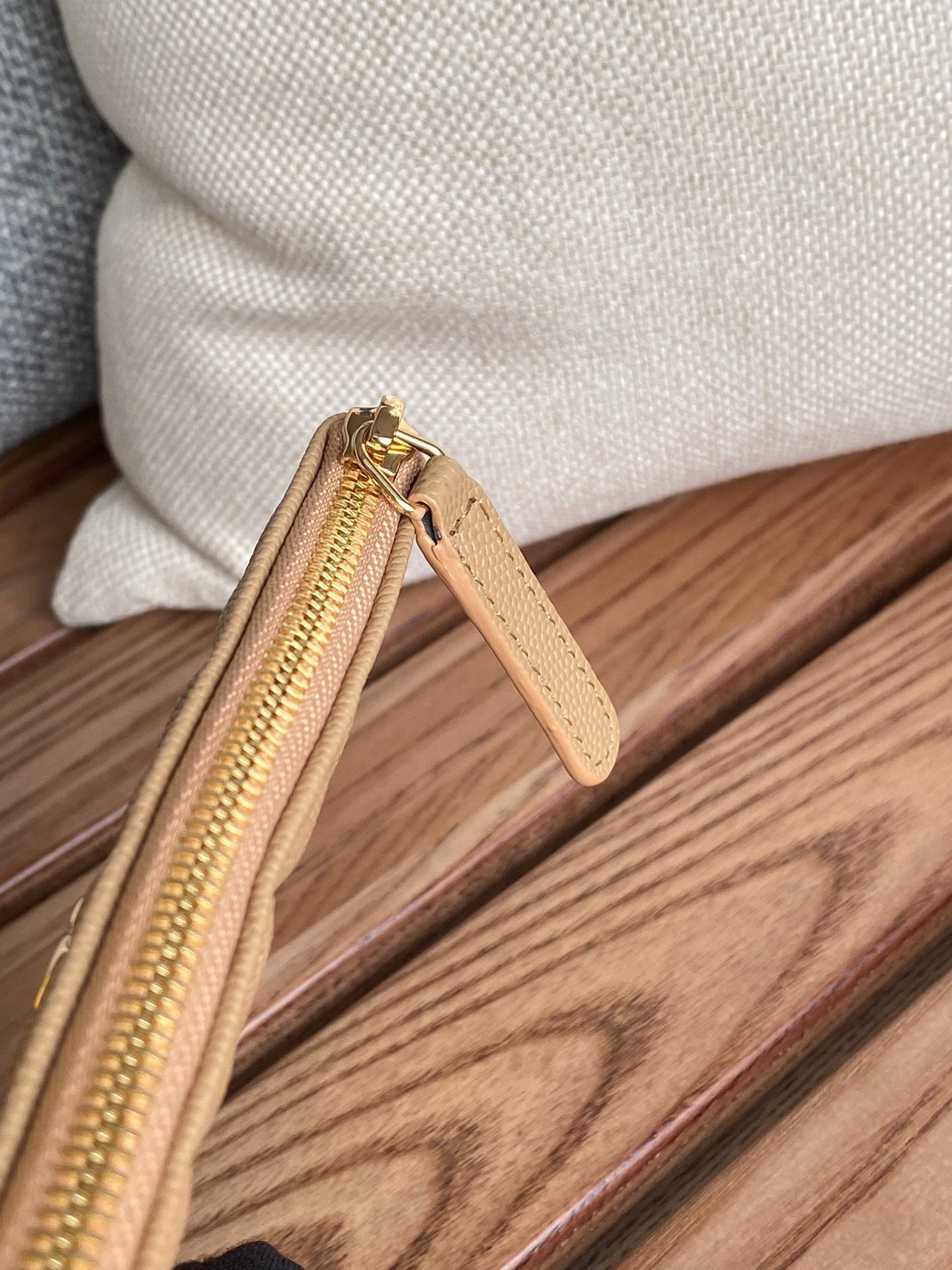 CHANEL CLASSIC SMALL 15 ZIPPED POUCH IN DARK BEIGE GRAINED CALFSKIN