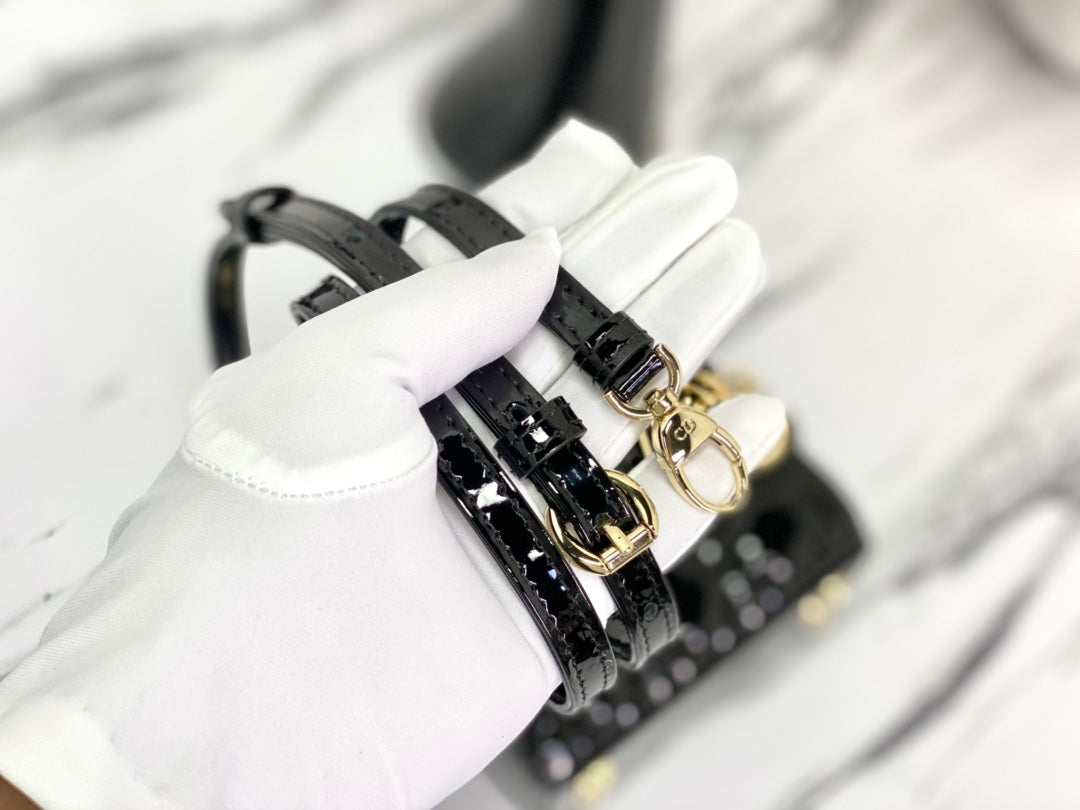 DIOR MICRO LADY 12 BAG IN GLOSSY BLACK LAMBSKIN