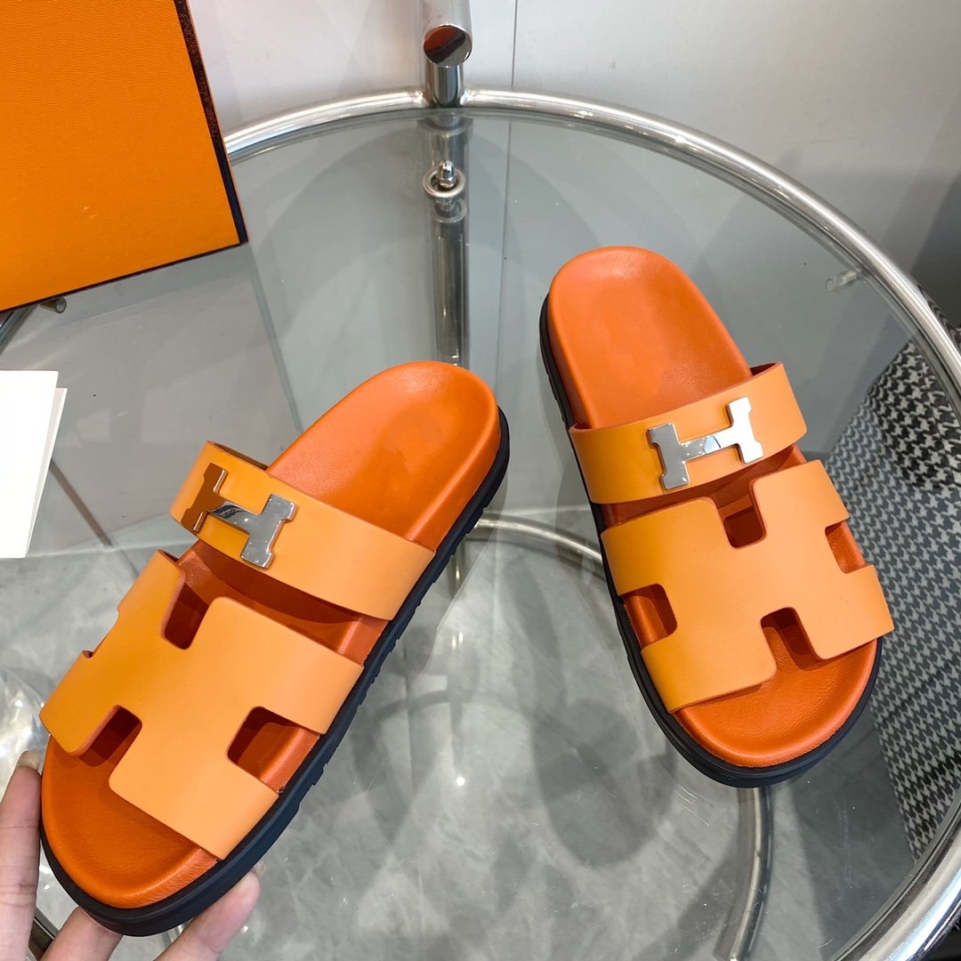 HERMES Chypre Sandal Orange Leather