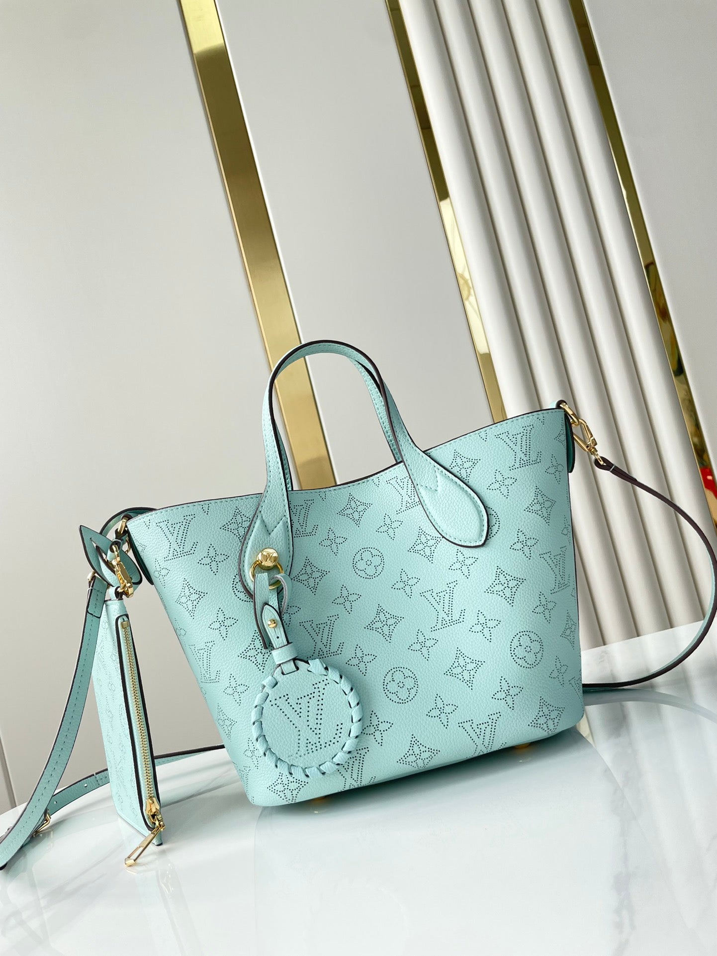 LOUIS VUITTON BLOSSOM PM 20 IN SKY BLUE MONOGRAM PERFORATED CALFSKIN