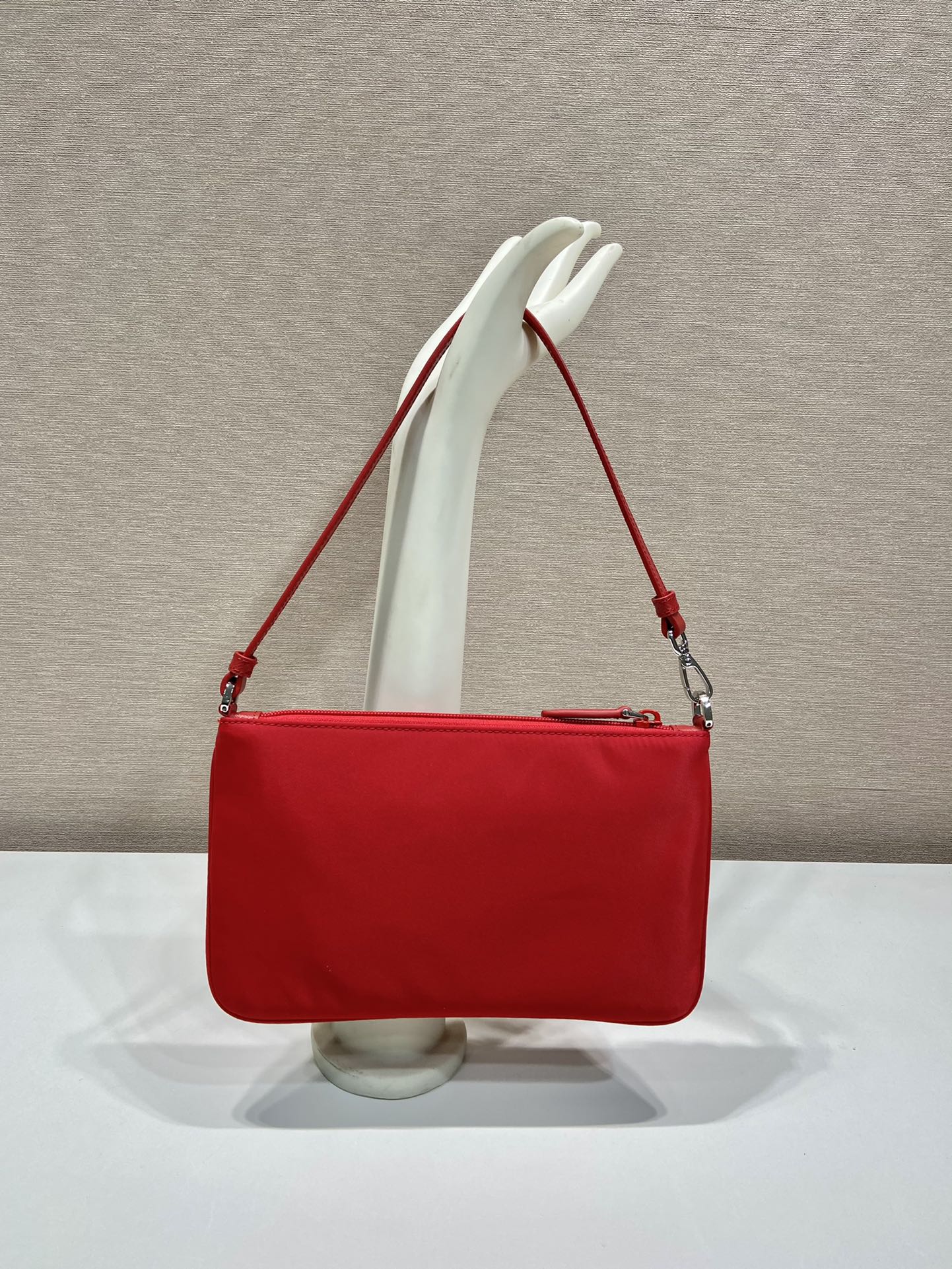 PRADA SHOULDER BAG 24 WITH TRIANGLE LOGO IN PASSION RED RE-NYLON FABRIC