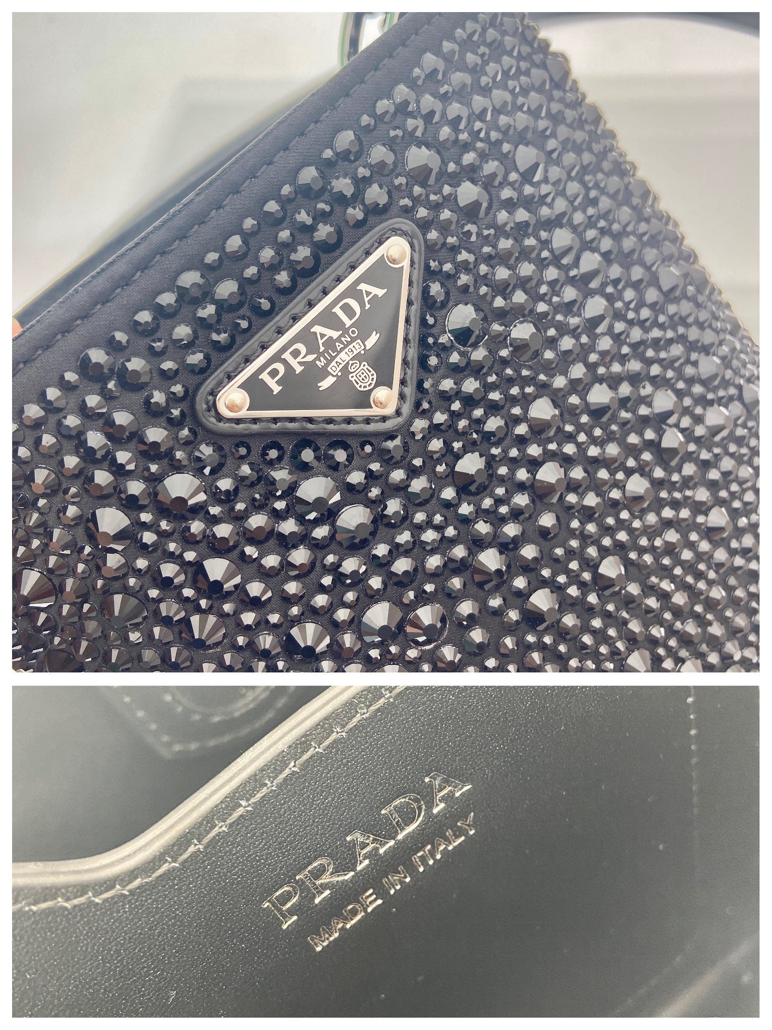 PRADA PANIER BUCKET BAG 16 IN BLACK CALFSKIN ATTACHED FULL CRYSTALS