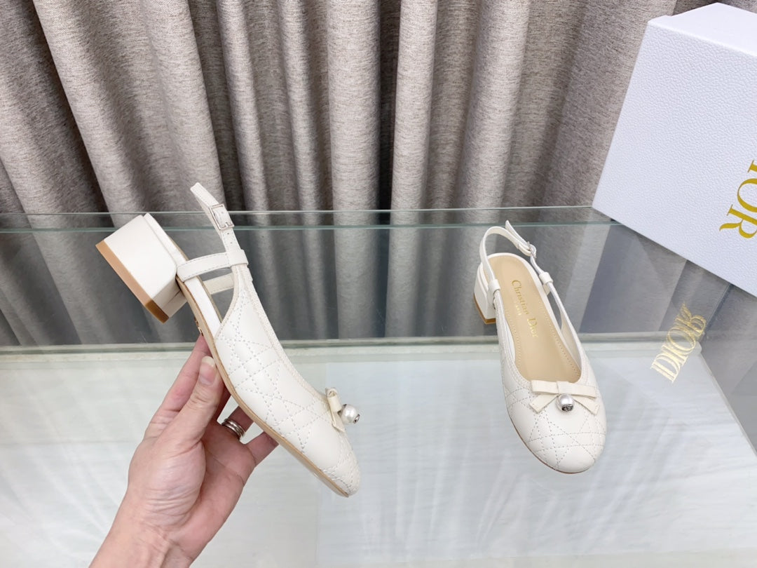 DIOR PEARL MARY JANE SLINGBACKS IN WHITE LAMBSKIN 30 MM