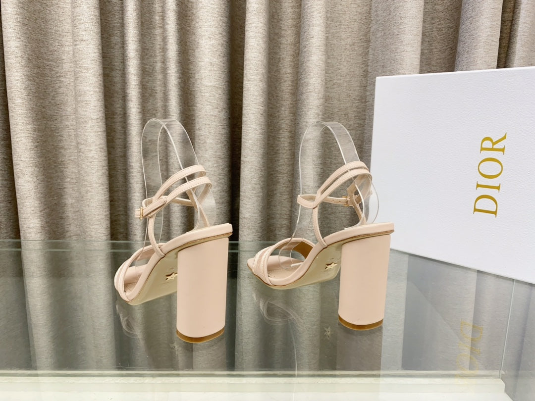 DIOR DWAY HIGH HEEL EMBROIDERED SANDAL LIGHT PINK CALFSKIN 95 MM