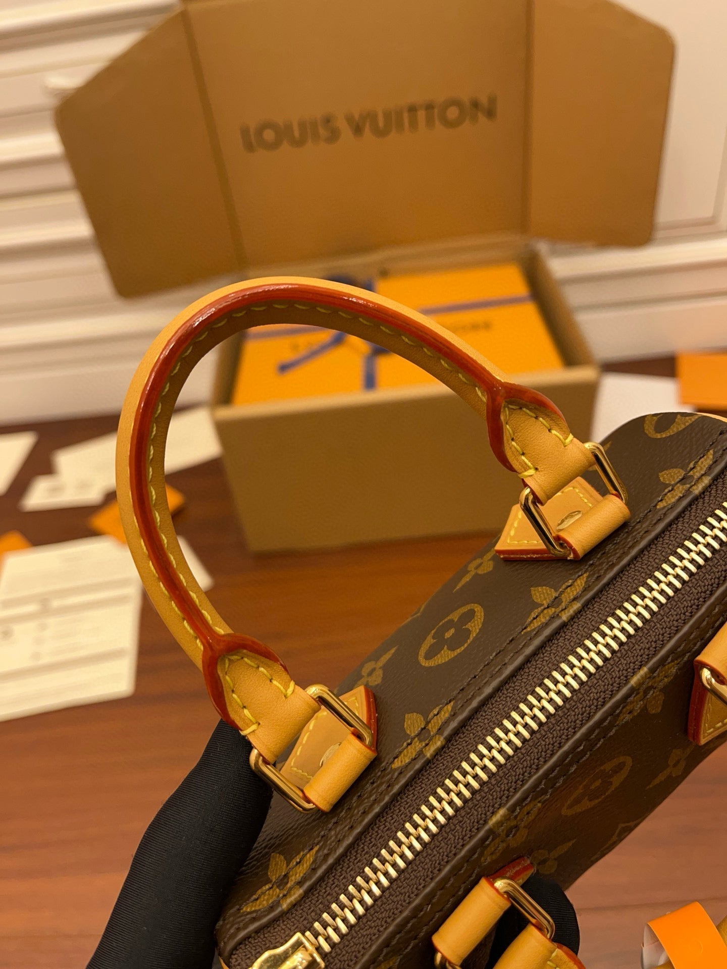 LOUIS VUITTON NANO SPEEDY 16 IN BROWN MONOGRAM CANVAS GOLD HARDWARE