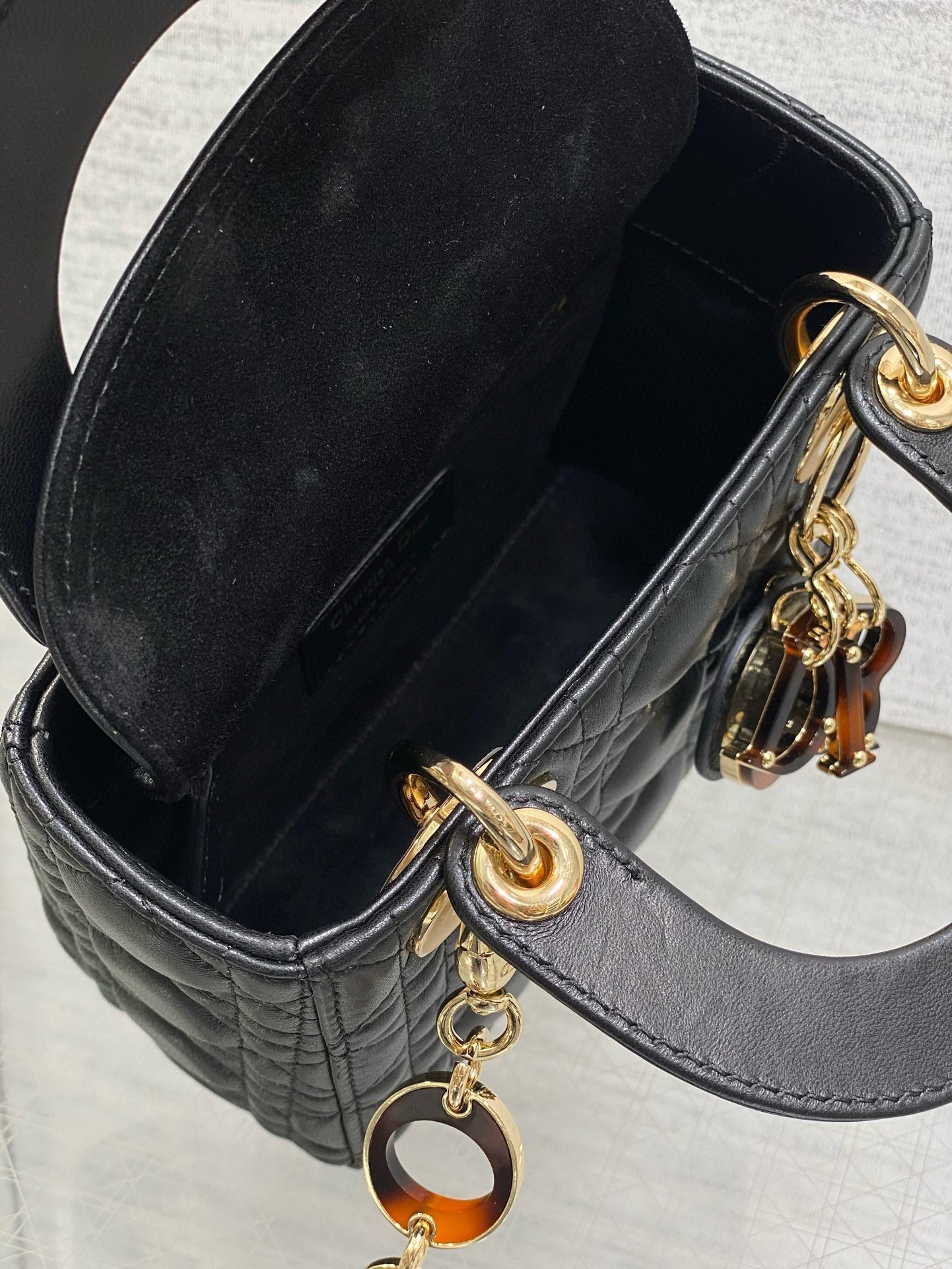 DIOR SMALL 20 LADY BAG IN BLACK MACROCANNAGE LAMBSKIN WITH GOLD HARDWARE