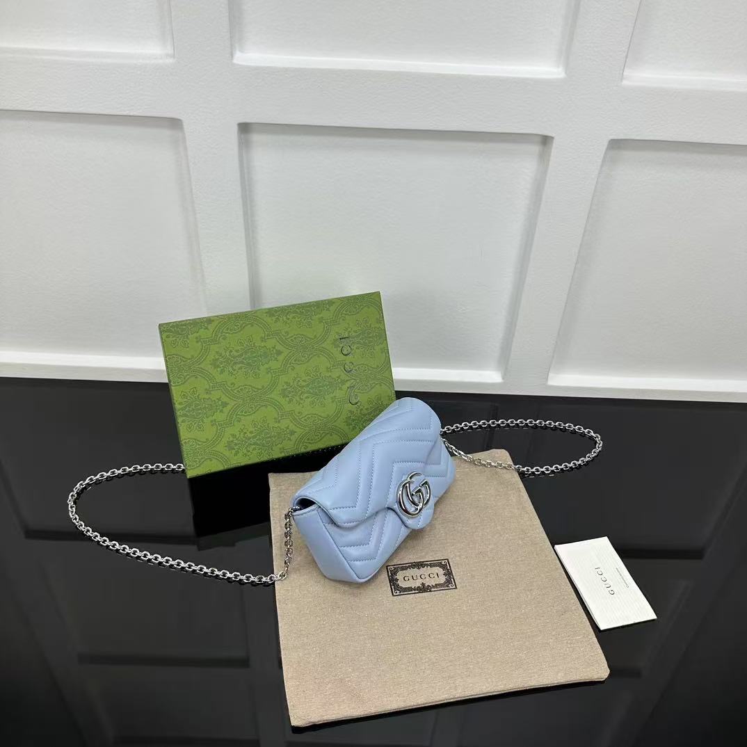 GUCCI MARMONT 16 MINI SHOULDER BAG BLUE CALFSKIN