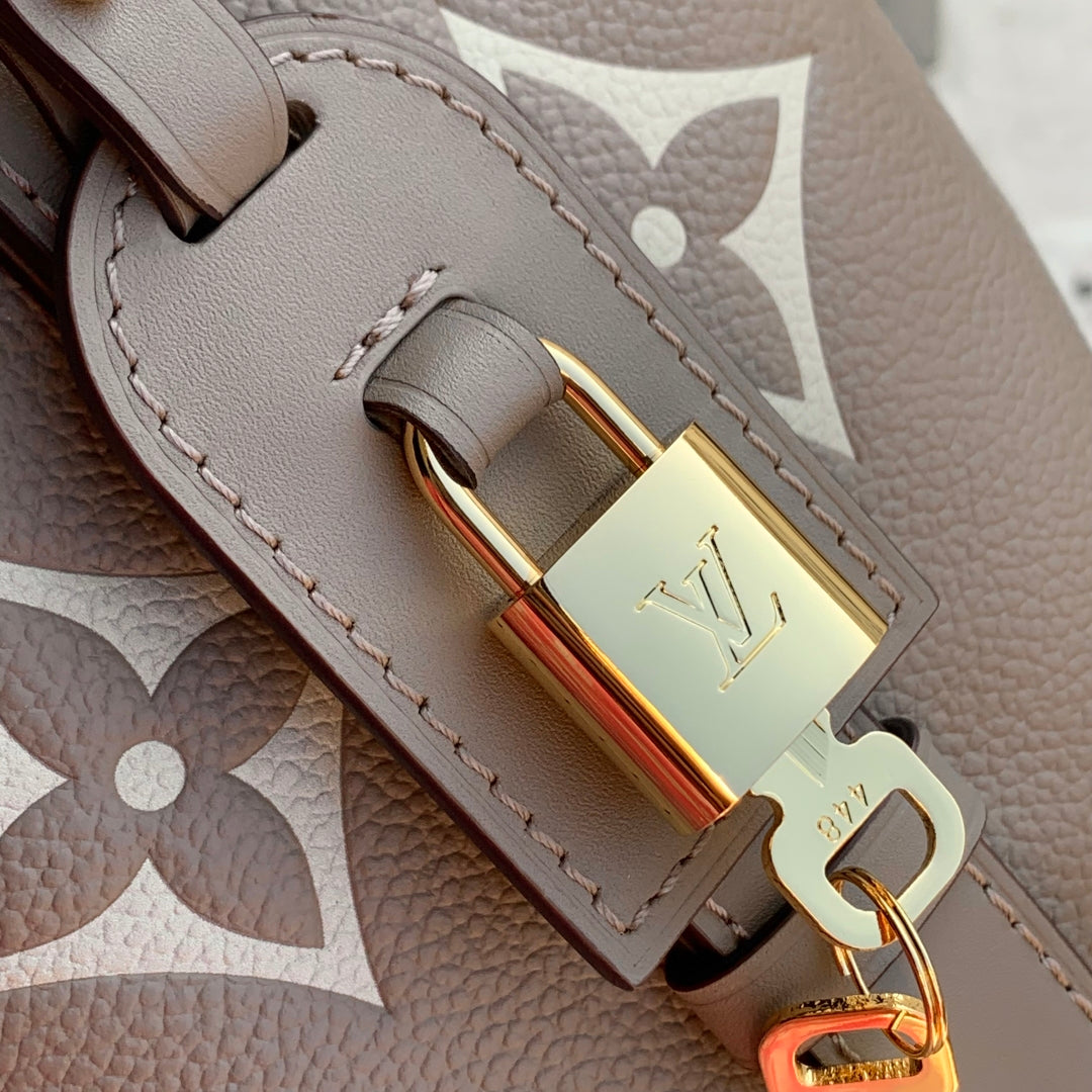 LOUIS VUITTON ALL IN BB BAG 18 IN TOURTERELLE GREY AND CREAM EMBOSSED COWHIDE