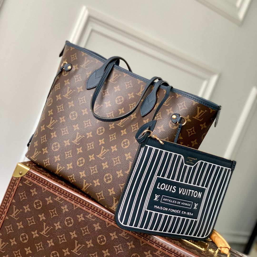 LOUIS VUITTON NEVERFULL BANDOULIÈRE INSIDE OUT BB 31 IN BROWN MONOGRAM CANVAS AND BLACK CALFSKIN