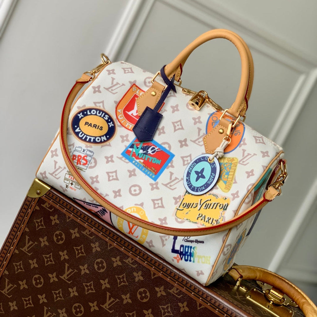 LOUIS VUITTON SPEEDY SOFT 30 IN WHITE MONOGRAM DUNE CANVAS AND CALFSKIN