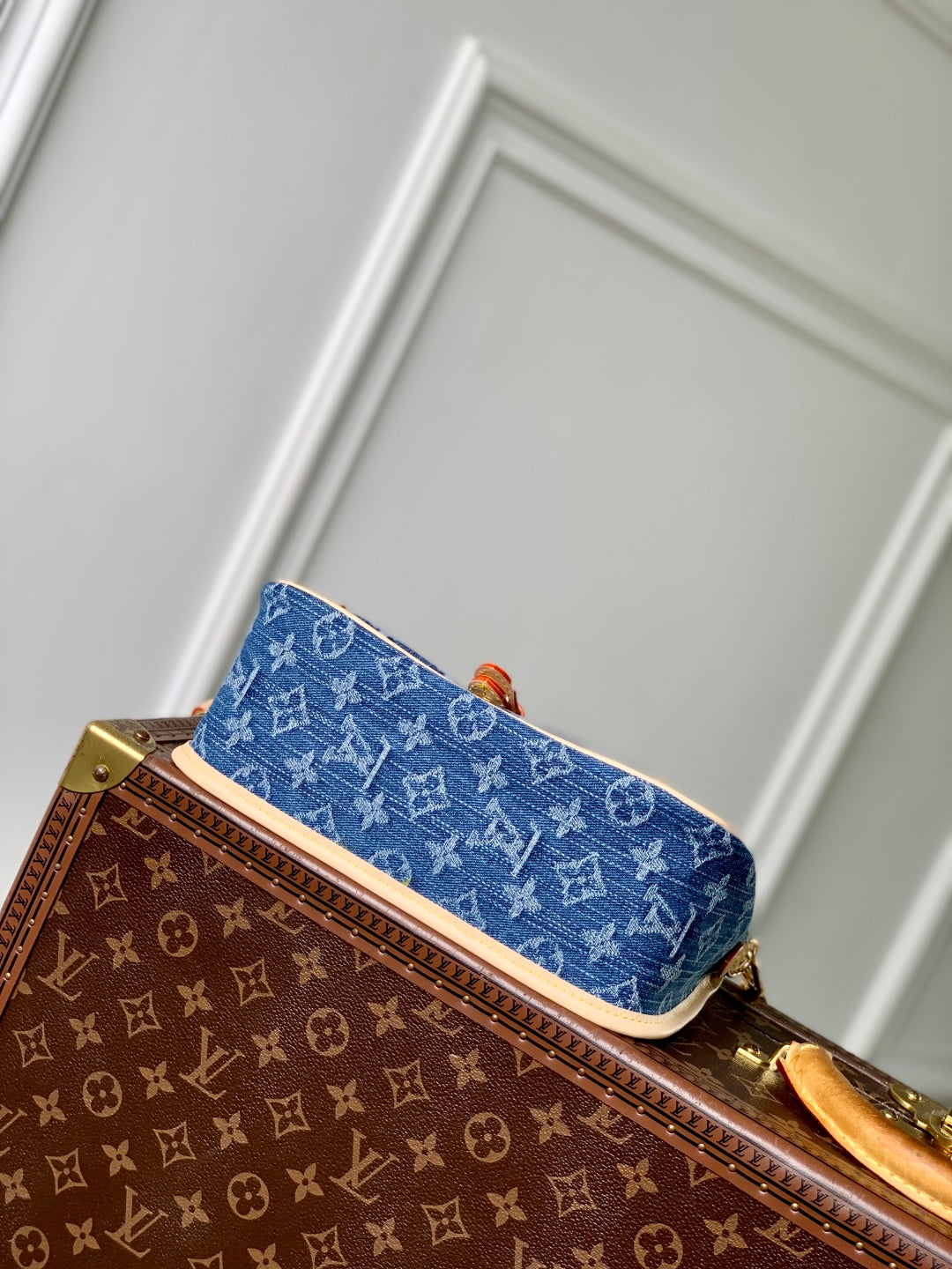 LOUIS VUITTON DIANE 24 IN DENIM BLUE MONOGRAM COWHIDE LEATHER TRIM