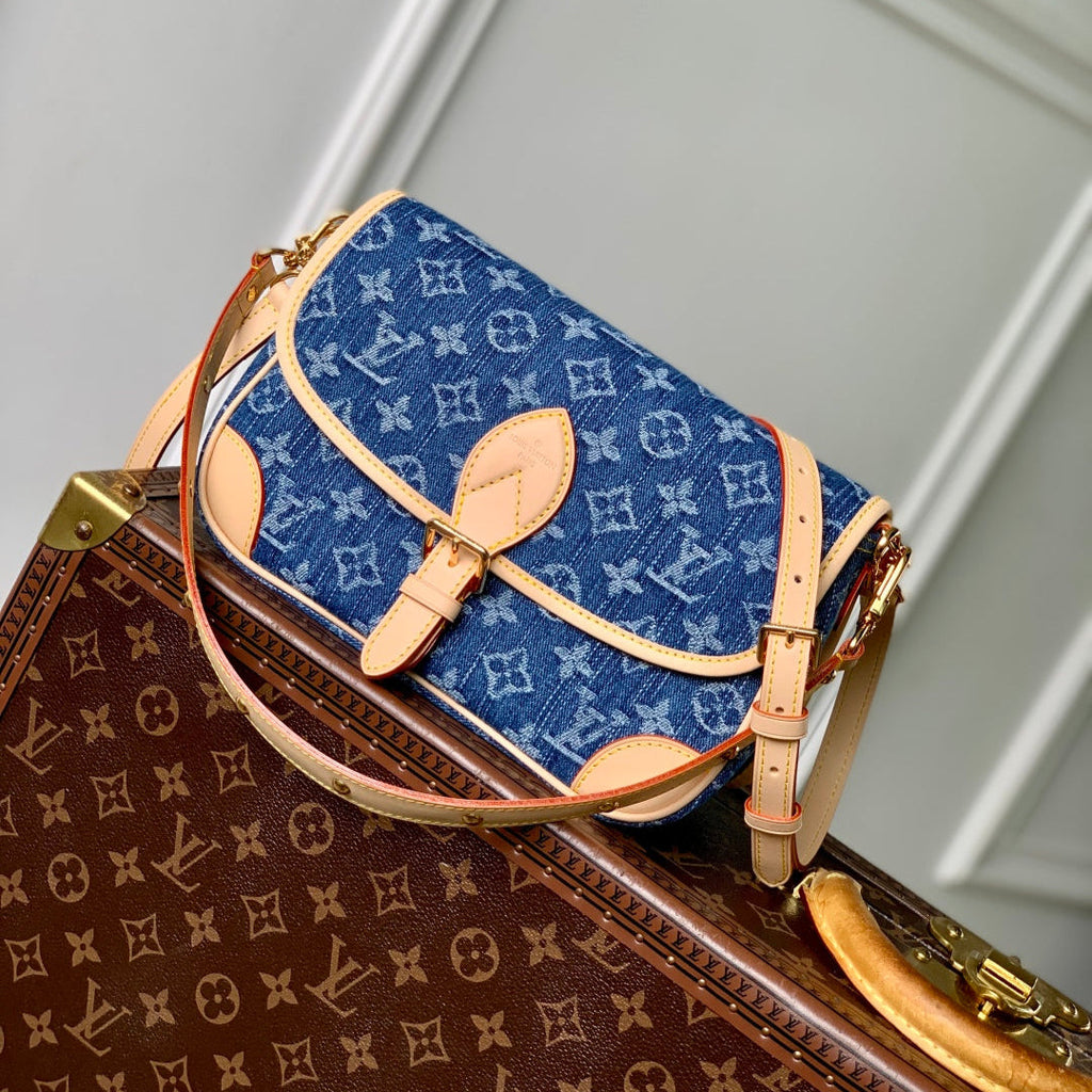 LOUIS VUITTON DIANE 24 IN DENIM BLUE MONOGRAM COWHIDE LEATHER TRIM