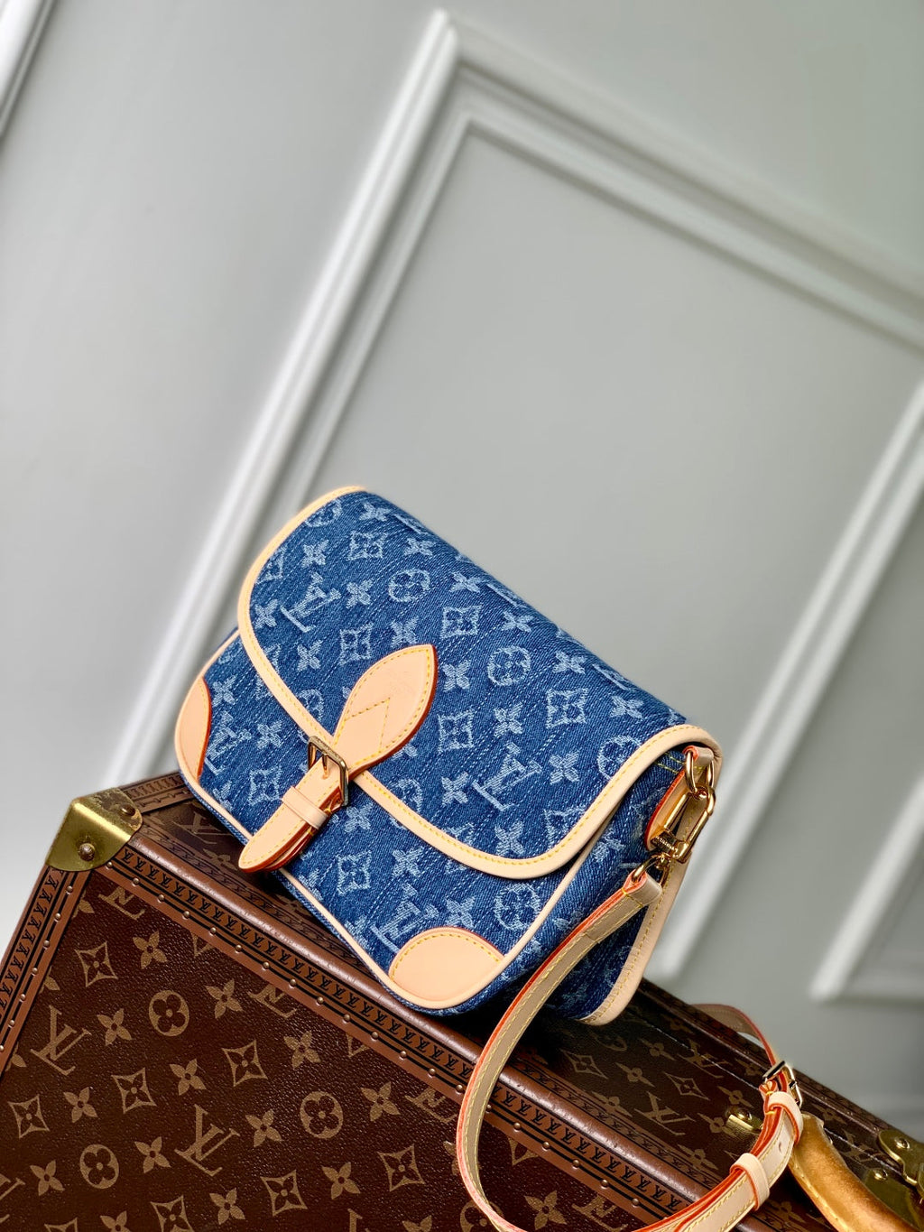 LOUIS VUITTON DIANE 24 IN DENIM BLUE MONOGRAM COWHIDE LEATHER TRIM