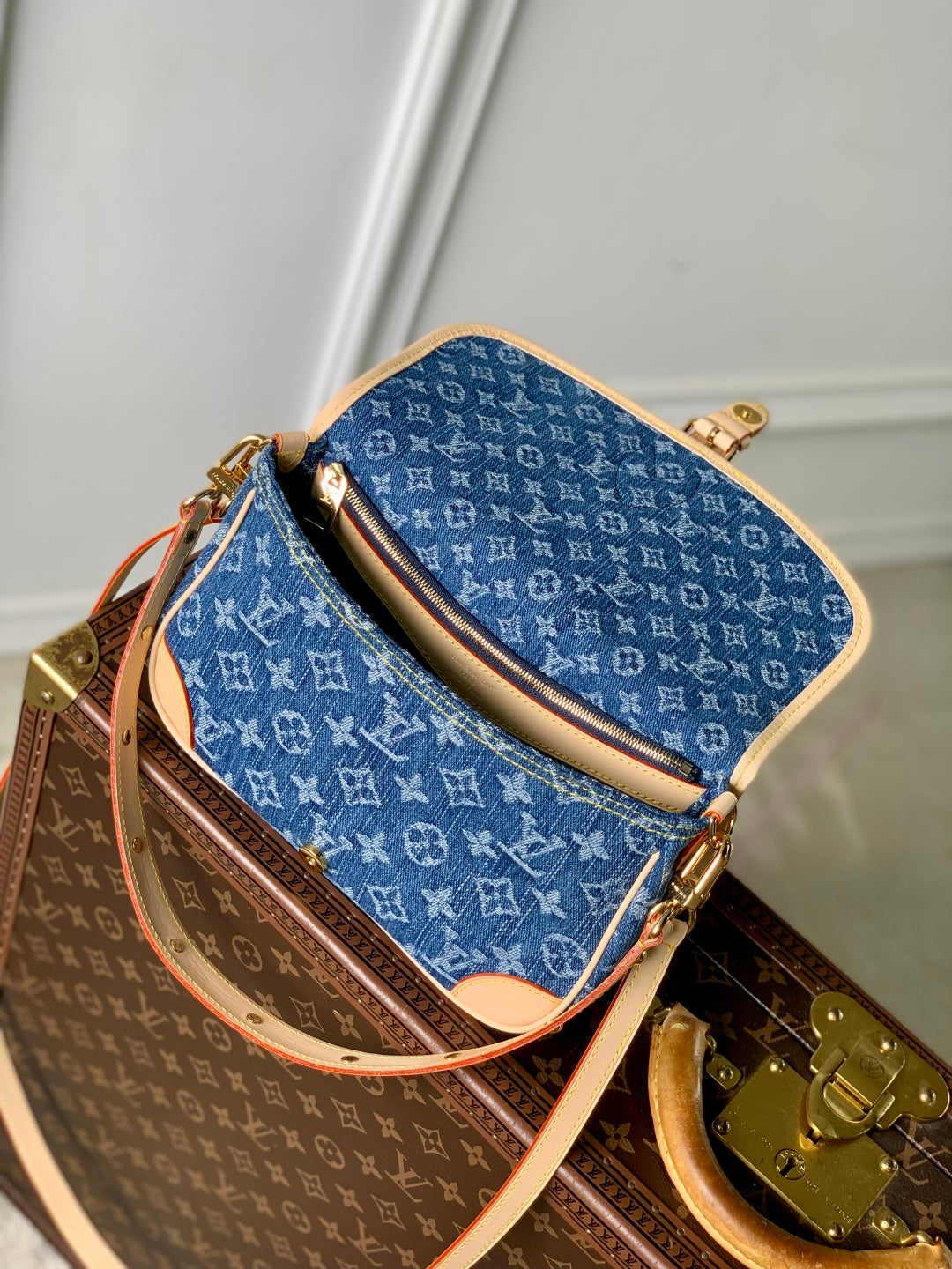 LOUIS VUITTON DIANE 24 IN DENIM BLUE MONOGRAM COWHIDE LEATHER TRIM