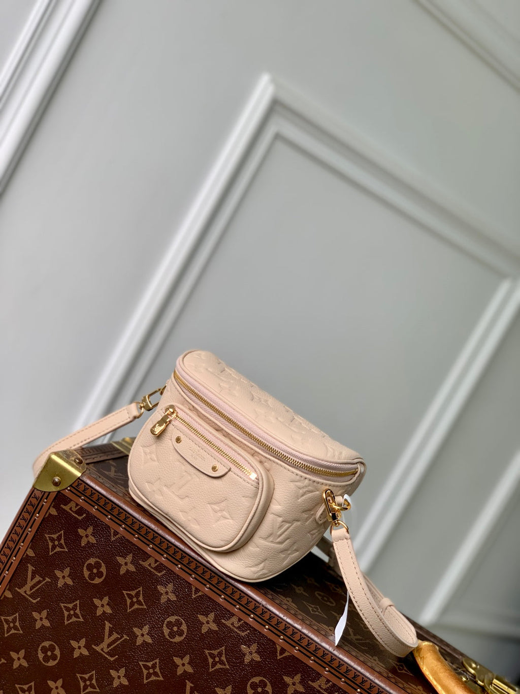 LOUIS VUITTON MINI BUMBAG 17 IN NUDE PINK EMBOSSED MONOGRAM EMPREINTE CALFSKIN