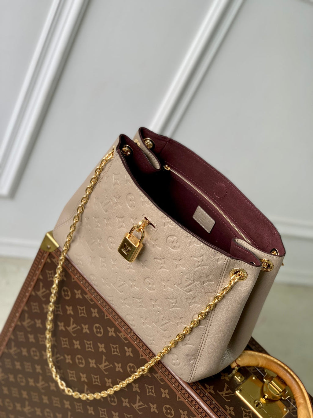 LOUIS VUITTON ANYTIME PM 34 IN ASH BROWN MONOGRAM EMPREINTE CALFSKIN