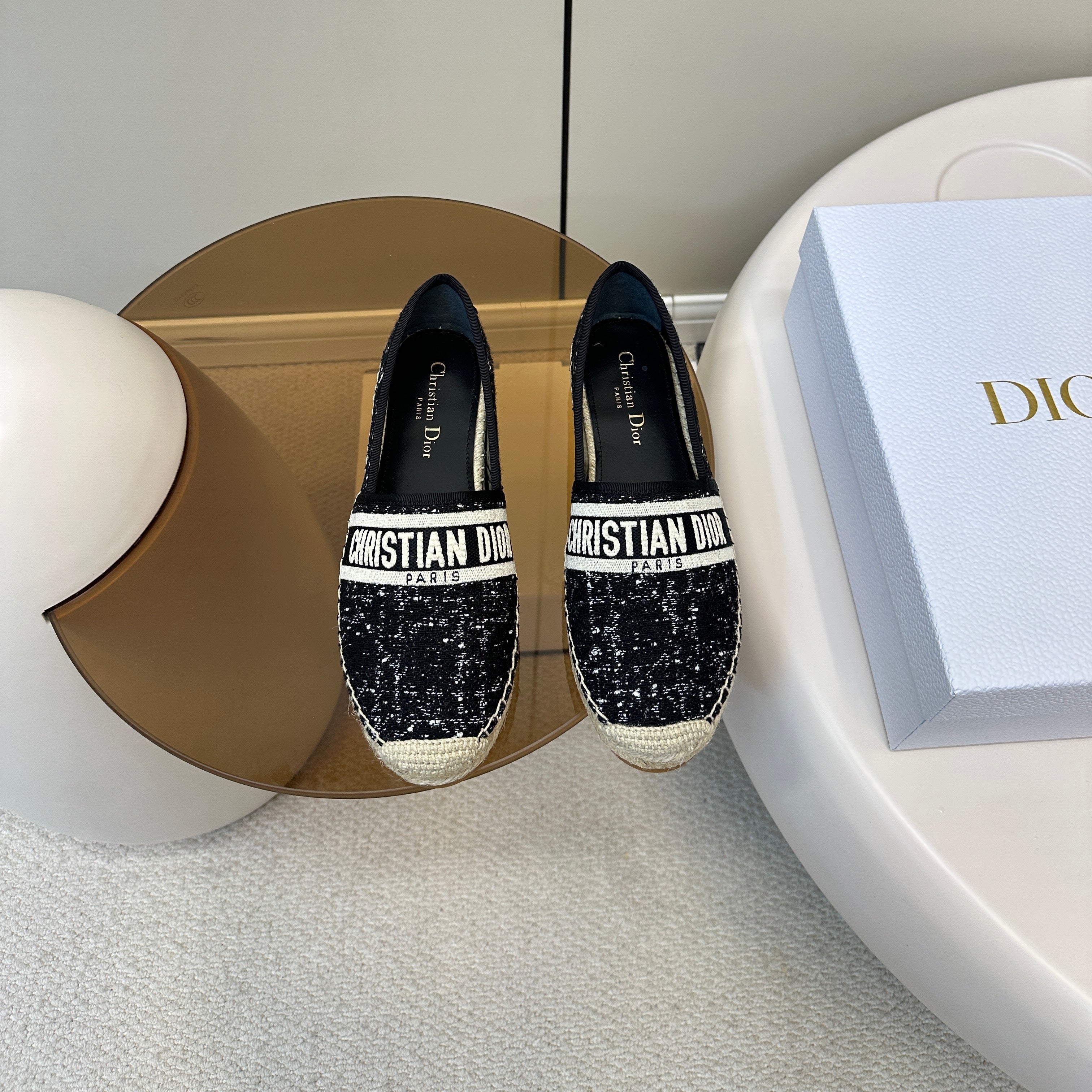 DIOR GRANVILLE ESPADRILLE BLACK OBLIQUE EMBROIDERED COTTON