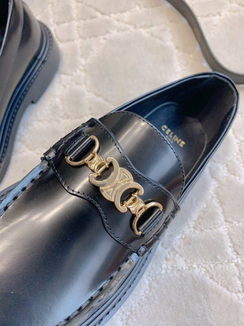 CELINE CHANEL  25S ARC DE TRIOMPHE LOAFERS IN BLACK SHINY CALFSKIN GOLD HARDWARE