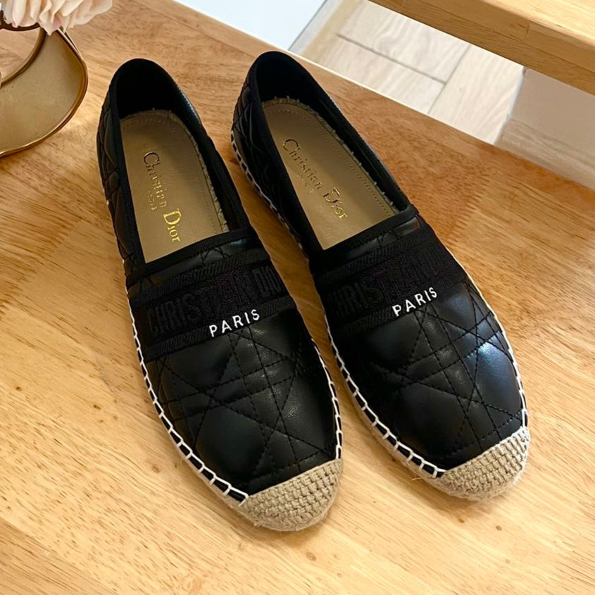 DIOR GRANVILLE ESPADRILLE BLACK QUILTED CANNAGE CALFSKIN