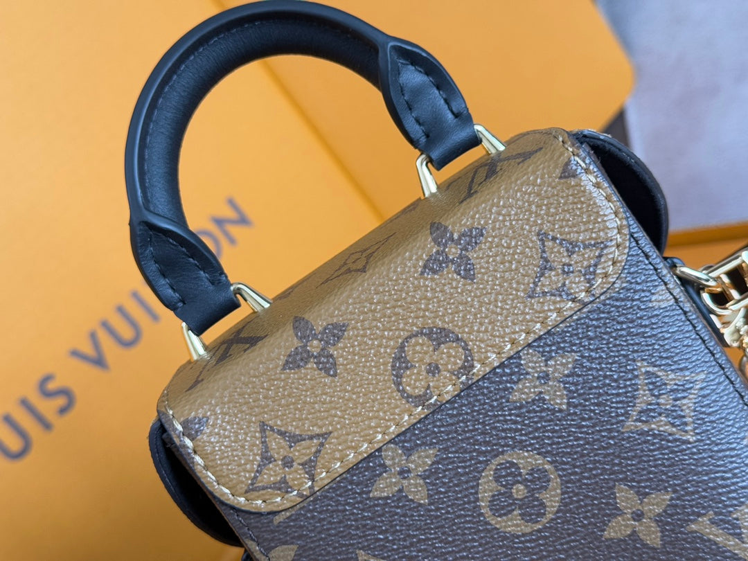 LOUIS VUITTON LV 25S CAMERA BOX BAG 18 IN BROWN MONOGRAM CALFSKIN GOLD HARDWARE