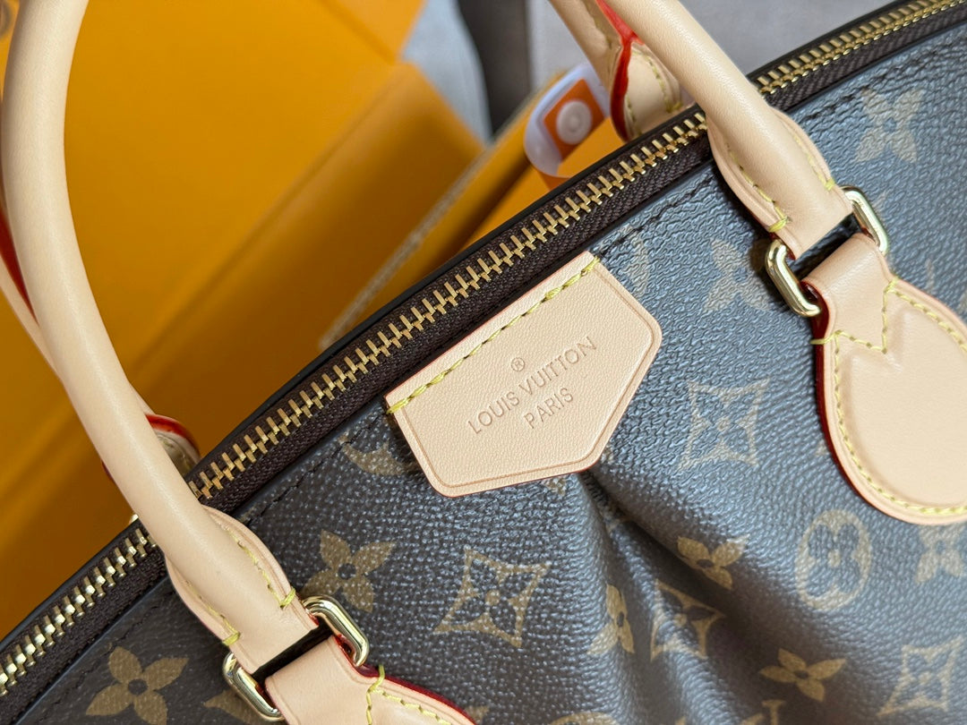 LOUIS VUITTON LV 25S BOÉTIE TOTE 25 IN BROWN MONOGRAM COATED CANVAS AND CALFSKIN GOLD HARDWARE