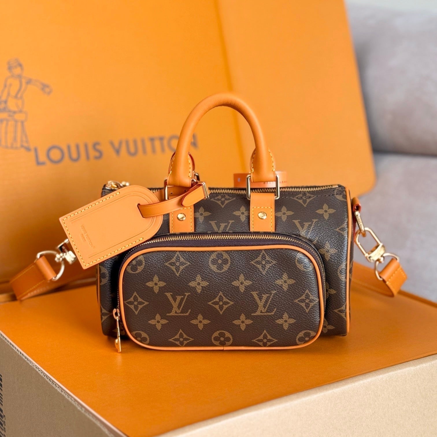 LOUIS VUITTON LV 25S KEEPALL CARGO 25 IN BROWN MONOGRAM CANVAS AND CALFSKIN GOLD HARDWARE
