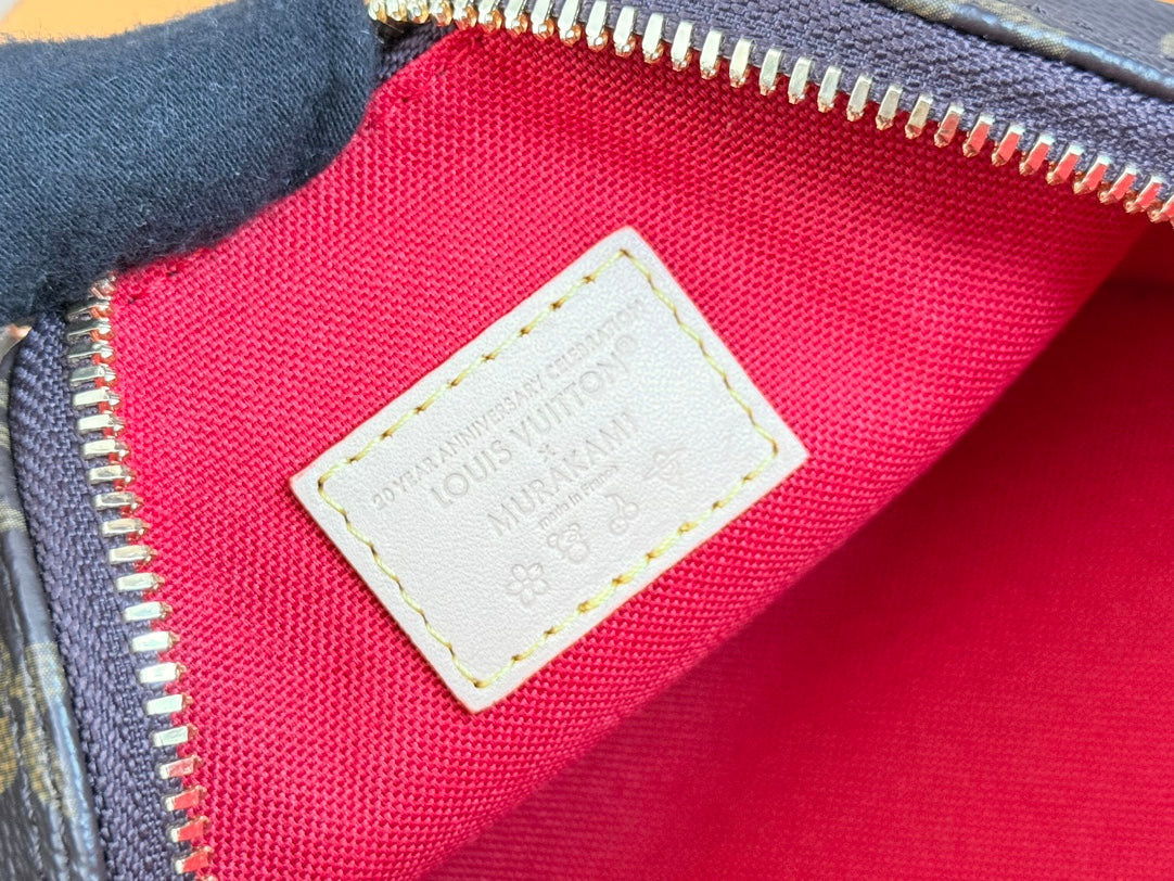 LOUIS VUITTON LV 25S NANO ALMA 18 IN DARK BROWN CANVAS MONOGRAM CHERRY PRINT GOLD HARDWARE