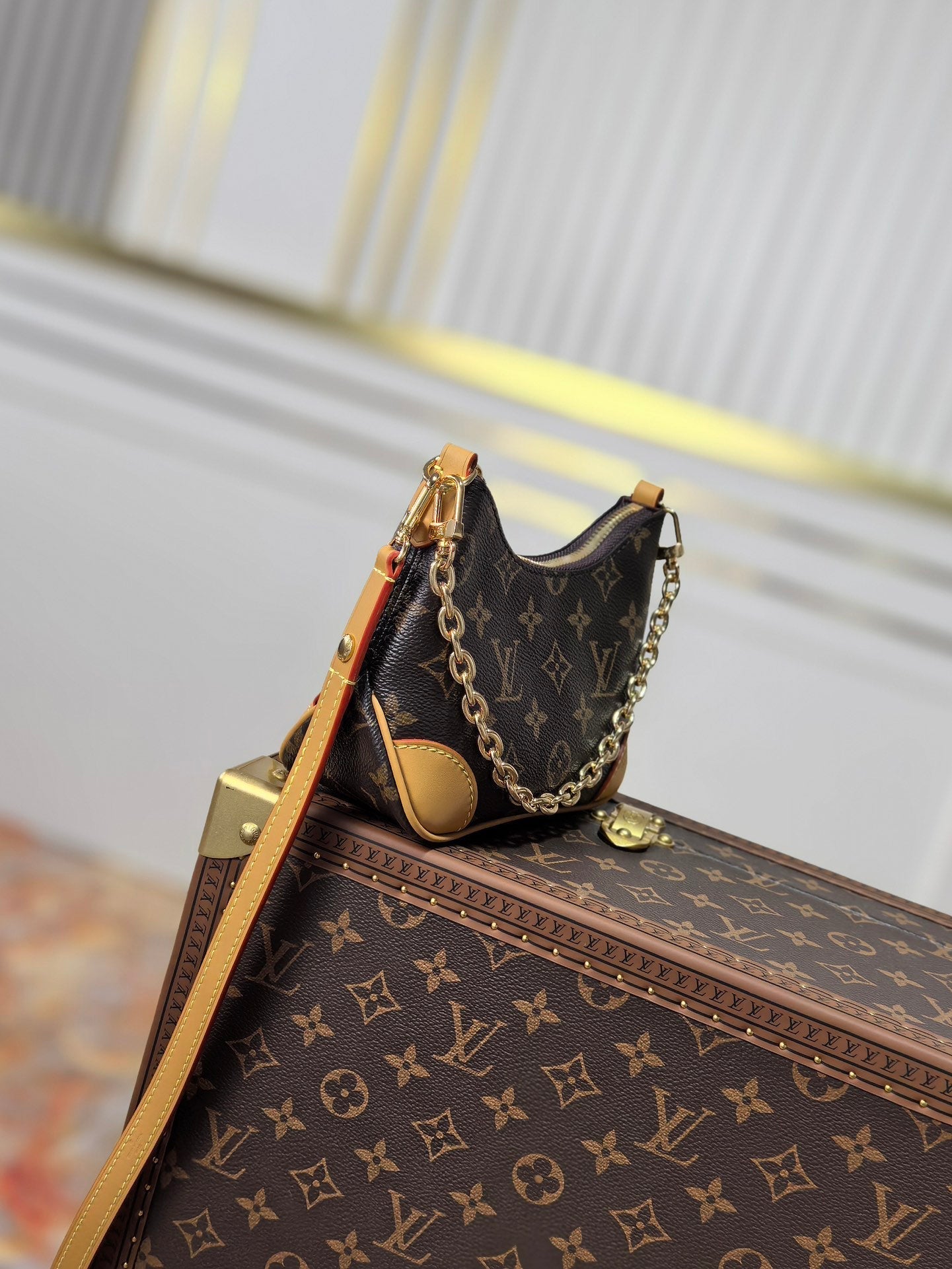 LOUIS VUITTON LV 25S BOULOGNE 20 IN DARK BROWN MONOGRAM CANVAS GOLD HARDWARE
