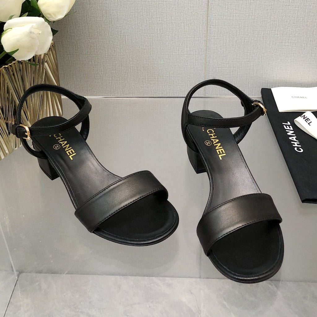 CHANEL BLOCK HEEL 5 CM SANDAL IN BLACK LAMBSKIN