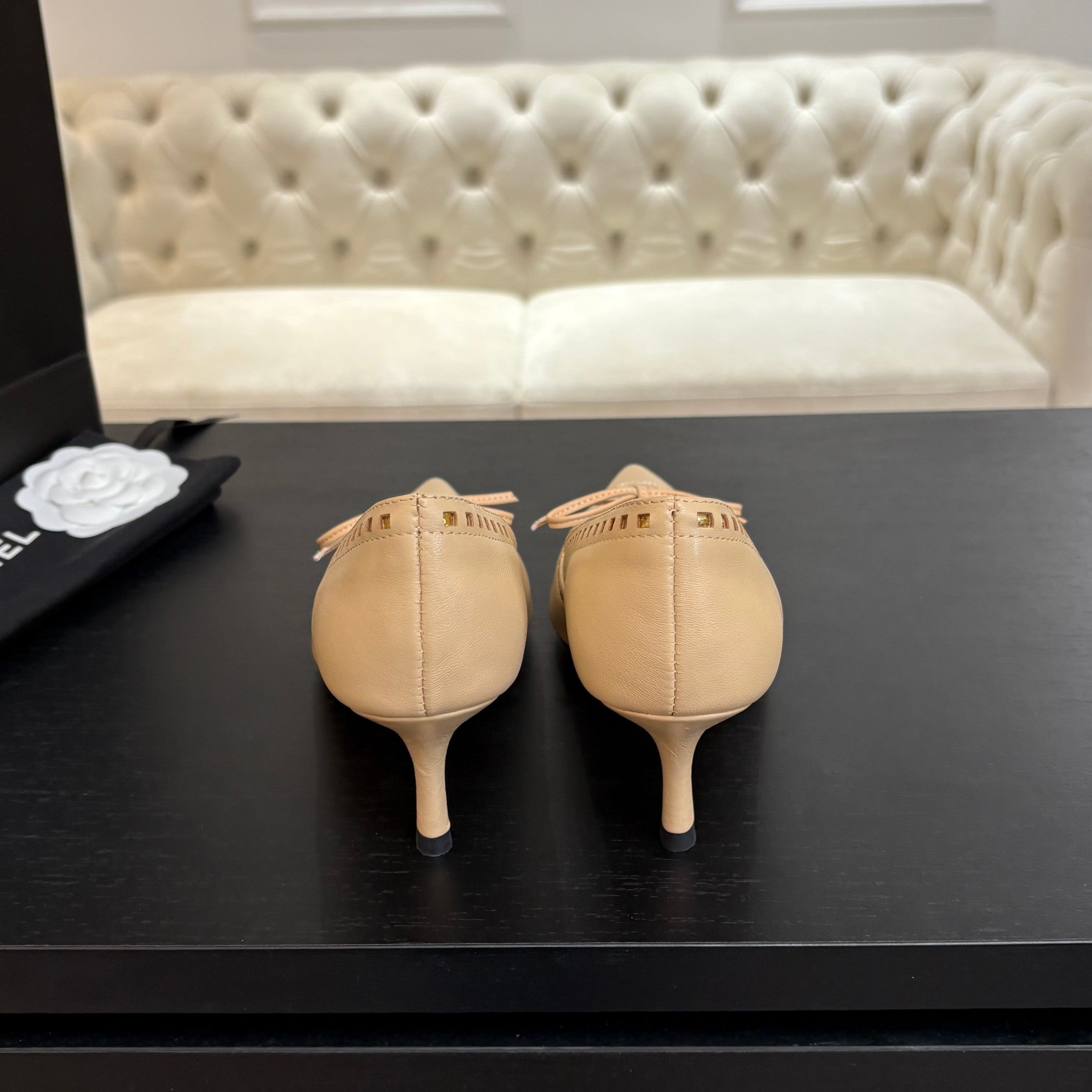 CHANEL HIGH HEEL PUMP 65 MM IN FLAX YELLOW LAMBSKIN