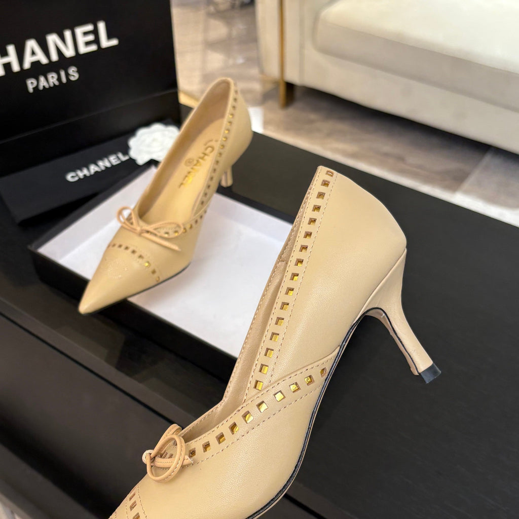 CHANEL HIGH HEEL PUMP 65 MM IN FLAX YELLOW LAMBSKIN