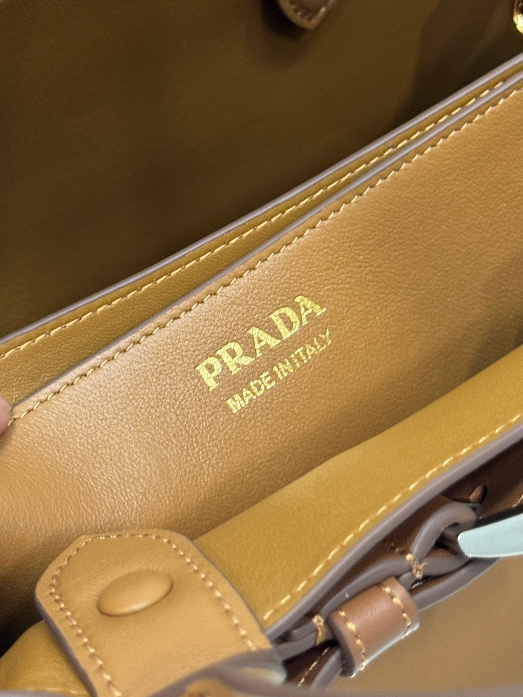 PRADA TOTE BAG WITH BELT 32 IN CIDER BROWN IMPORTED CALFSKIN