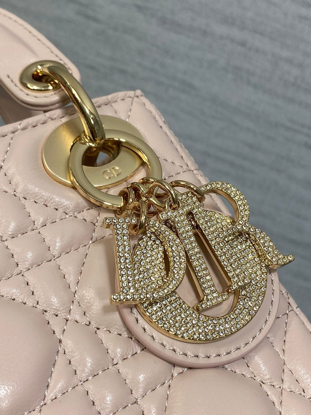DIOR 25S MINI LADY  BAG 17 IN PINK CALFSKIN CHARM CRYSTAL EMBELLISHMENTS