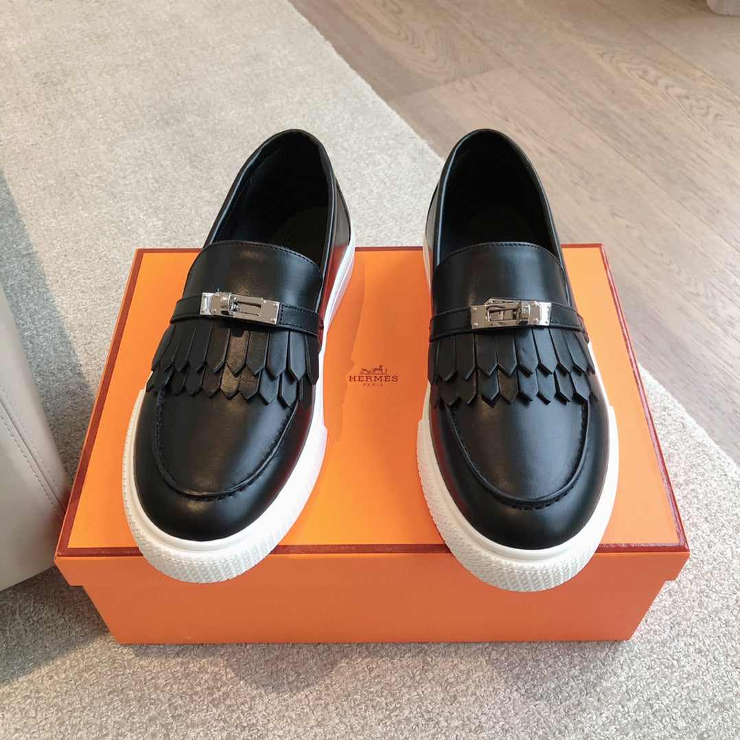 HERMES GAME SLIP-ON SNEAKER BLACK WITH TASSELS CALFSKIN
