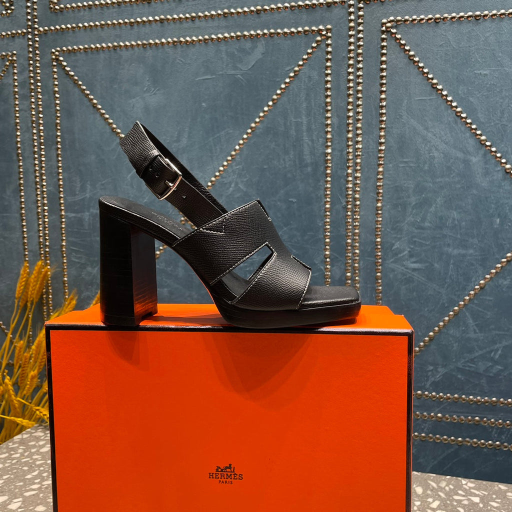 HERMES ERIS SANDAL 95 BLACK LAMBSKIN