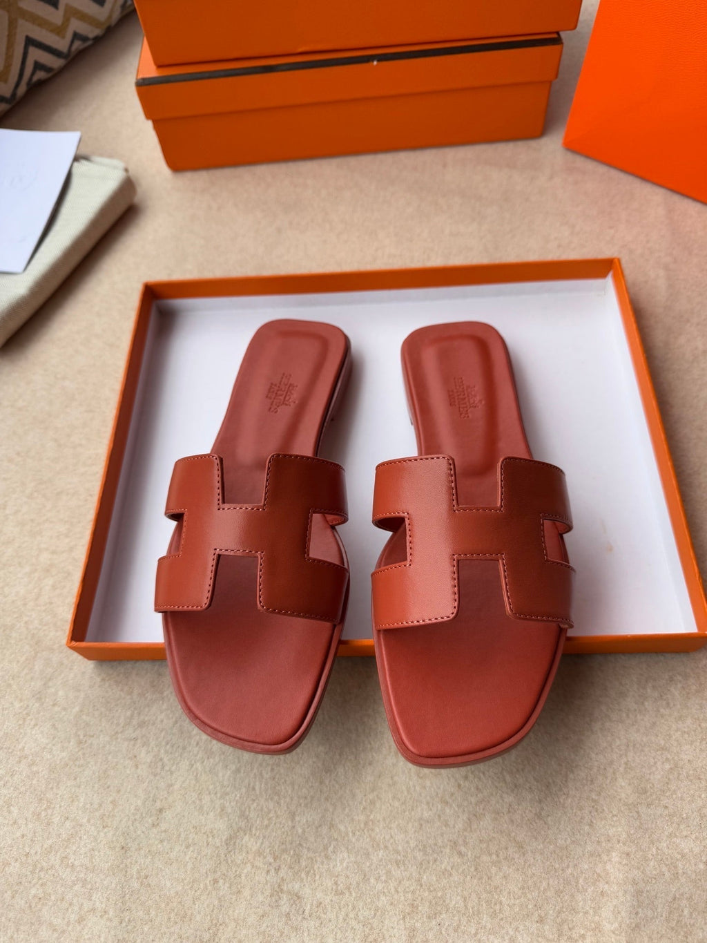 HERMES 0RAN SANDALS IN GINGER ORANGE CALFSKIN