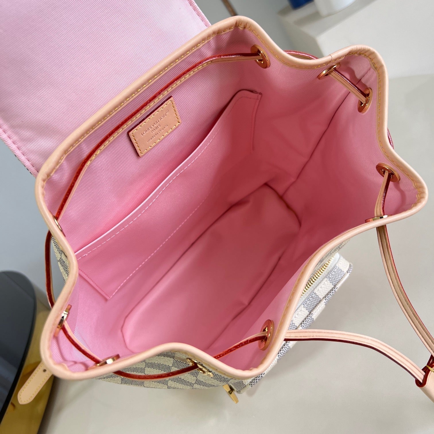LOUIS VUITTON MONTSOURIS BACKPACK PM 30 IN WHITE GREY CHECKERBOARD PATTERN DAMIER AZUR COATED CANVAS