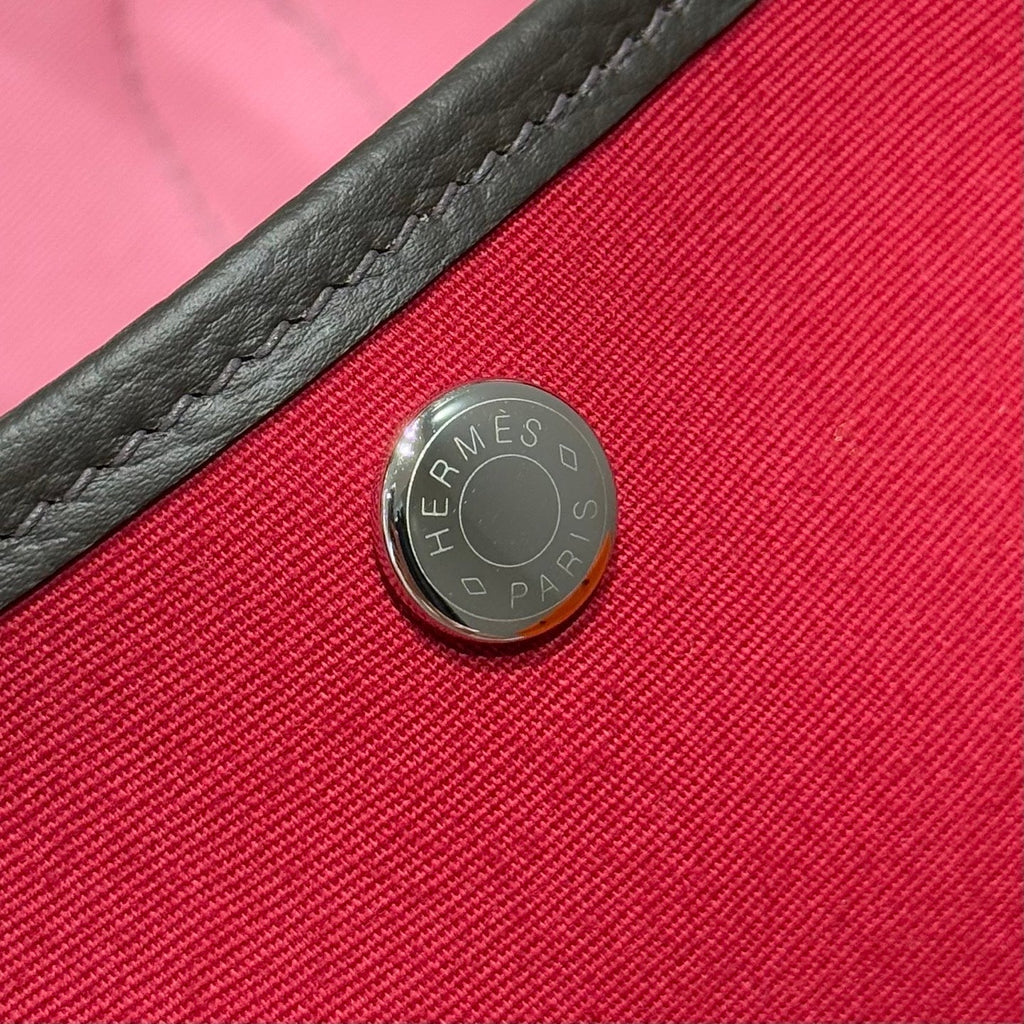HERMES GARDEN PARTY 30CM IN RED TOILETS COTTON CANVAS AND DARK BROWN CALFSKIN PINK ON SIDE OTHER