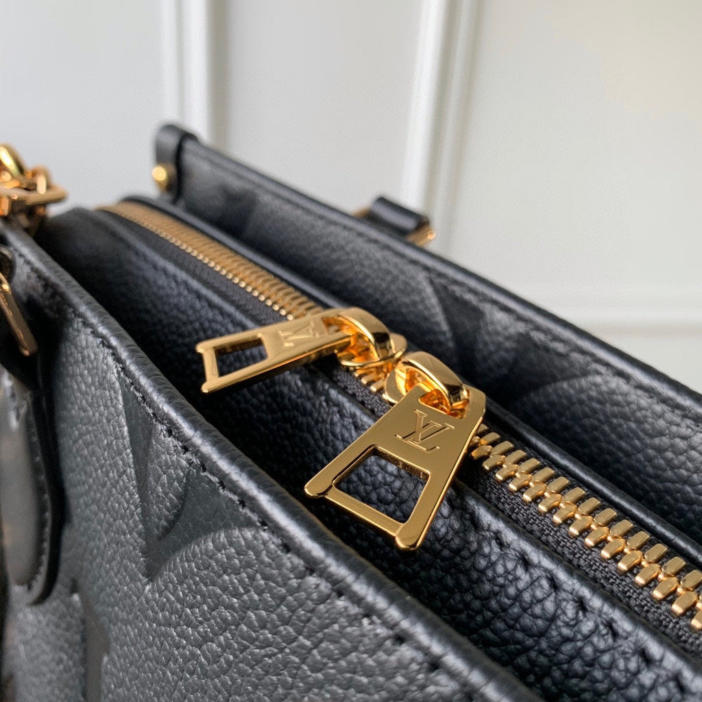 LOUIS VUITTON ONTHEGO EAST WEST BAG 25 IN BLACK MONOGRAM EMBOSSED COWHIDE